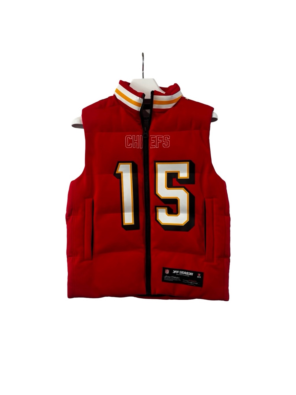 Red Quilted Puffer Vest with Team '15' Detail